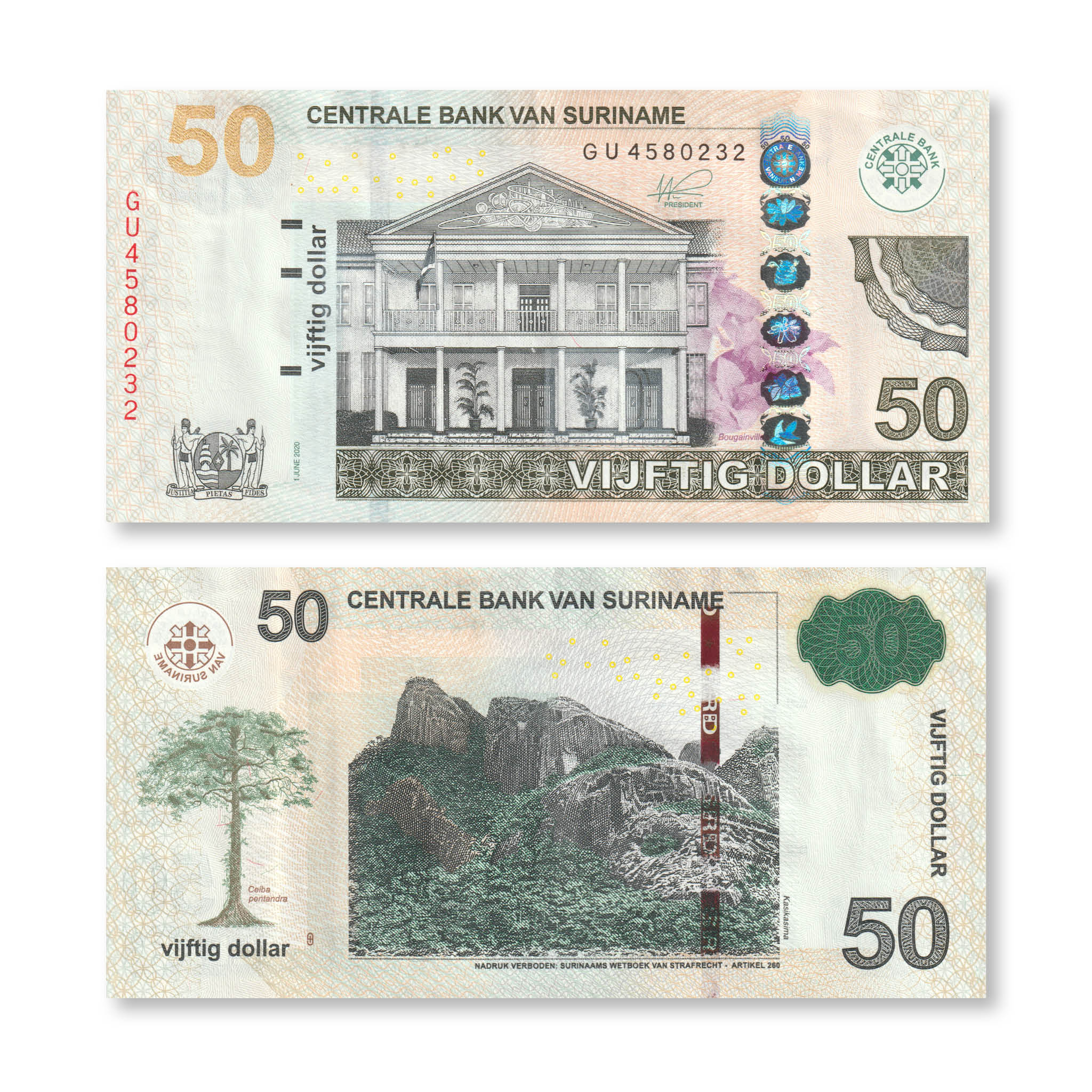Suriname Full Set: 5–100 Dollars, 2012+, B545–B549, P162–P166, UNC - Robert's World Money - World Banknotes