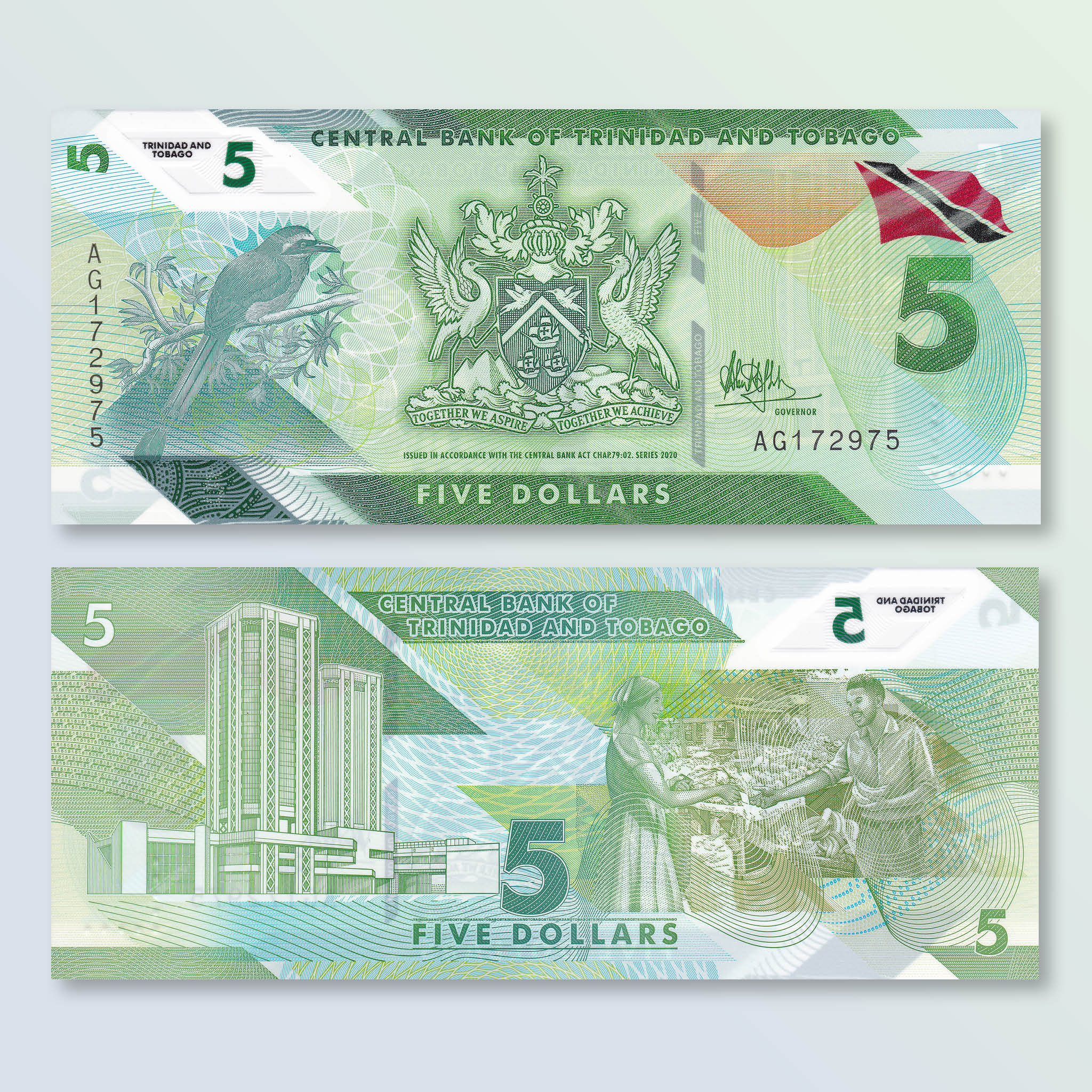 Trinidad & Tobago 5 Dollars, 2020, B237a, Trinidad's first polymer series, UNC - Robert's World Money - World Banknotes