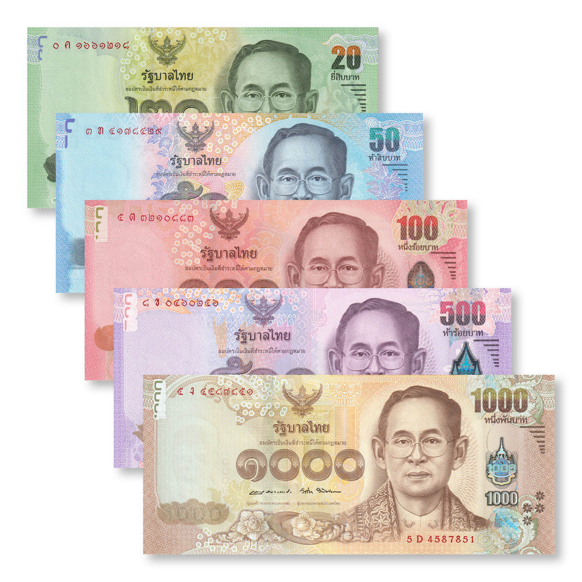 Thailand Full Set: 2014–2016, B181–B185, P118–P122, UNC - Robert's World Money - World Banknotes