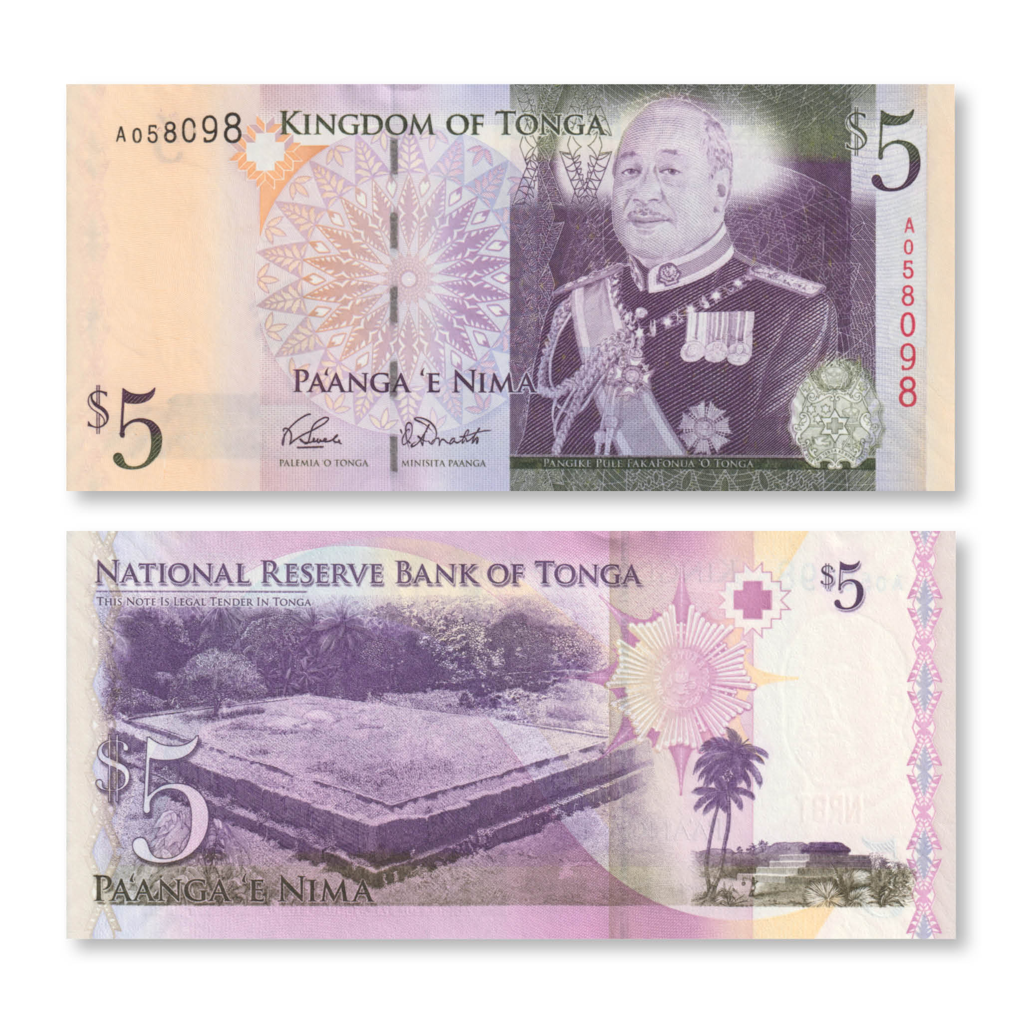 Tonga 5 Pa'anga, 2009, B214a, P39, UNC - Robert's World Money - World Banknotes