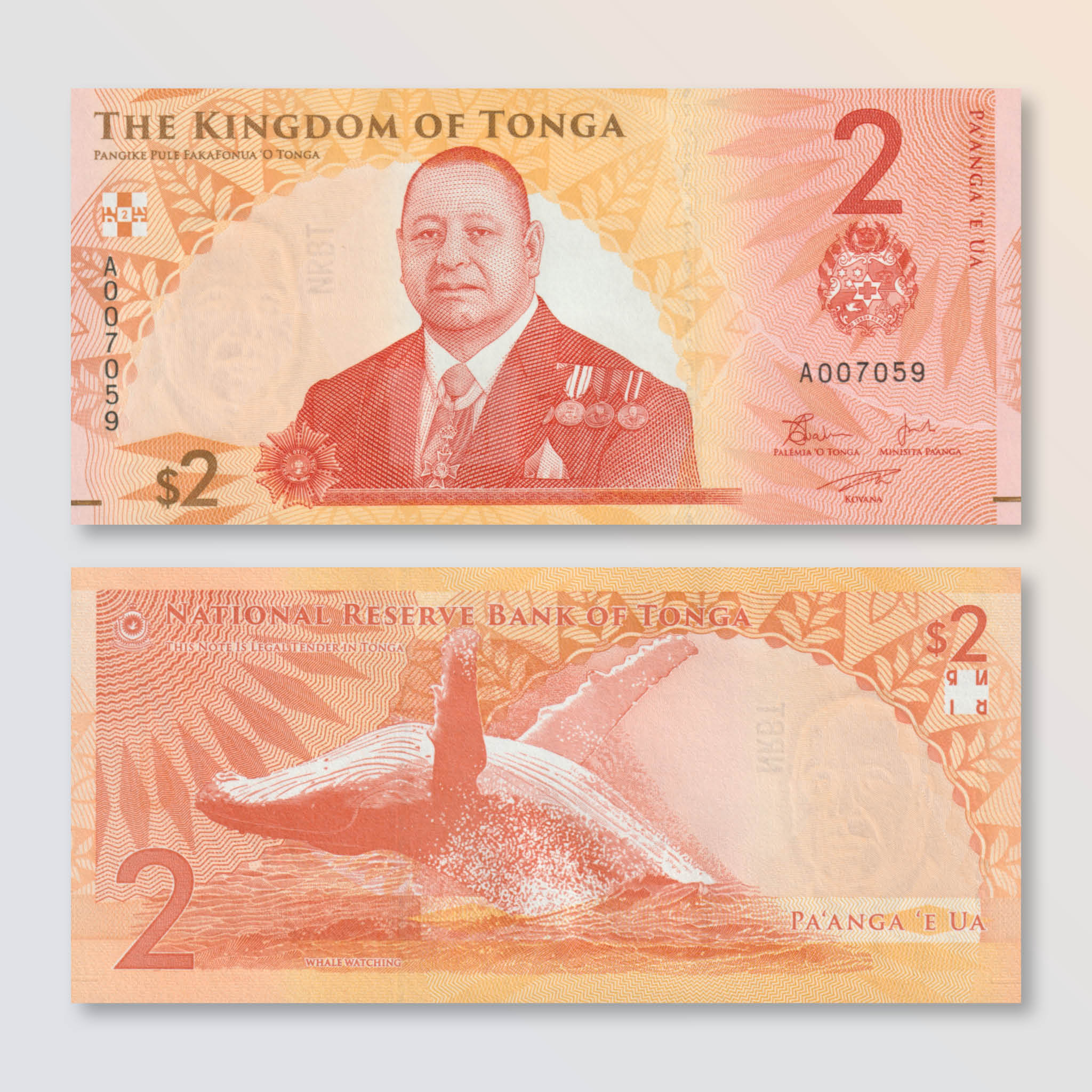 Tonga 2 Pa'anga, 2023, Brand New Series, B225a, UNC - Robert's World Money - World Banknotes