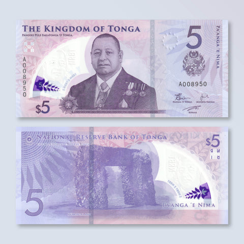 Tonga 5 Pa'anga, 2023, Brand New Series, B226a, UNC - Robert's World Money - World Banknotes