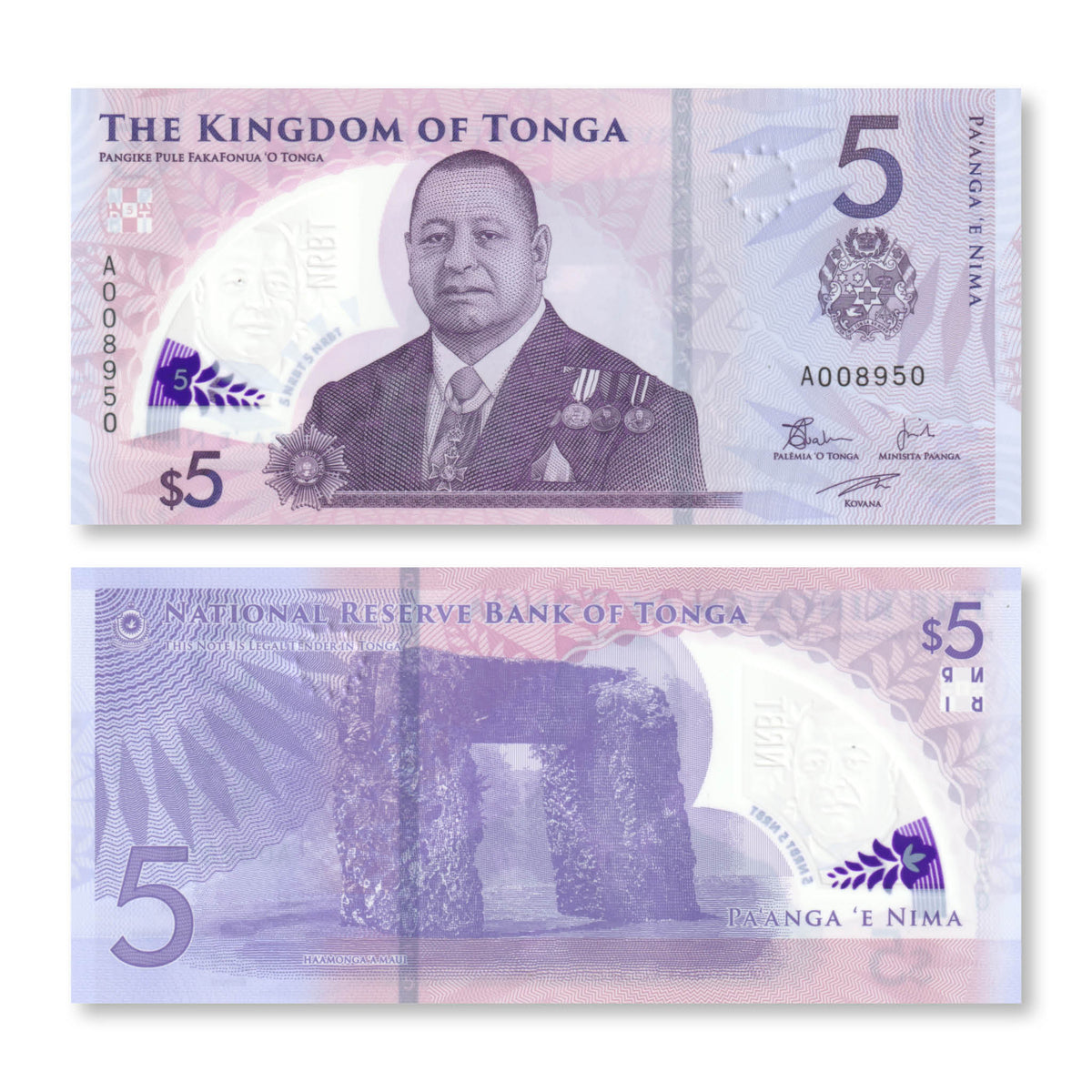 Tonga 5 Pa'anga, 2023, Brand New Series, B226a, UNC - Robert's World Money - World Banknotes