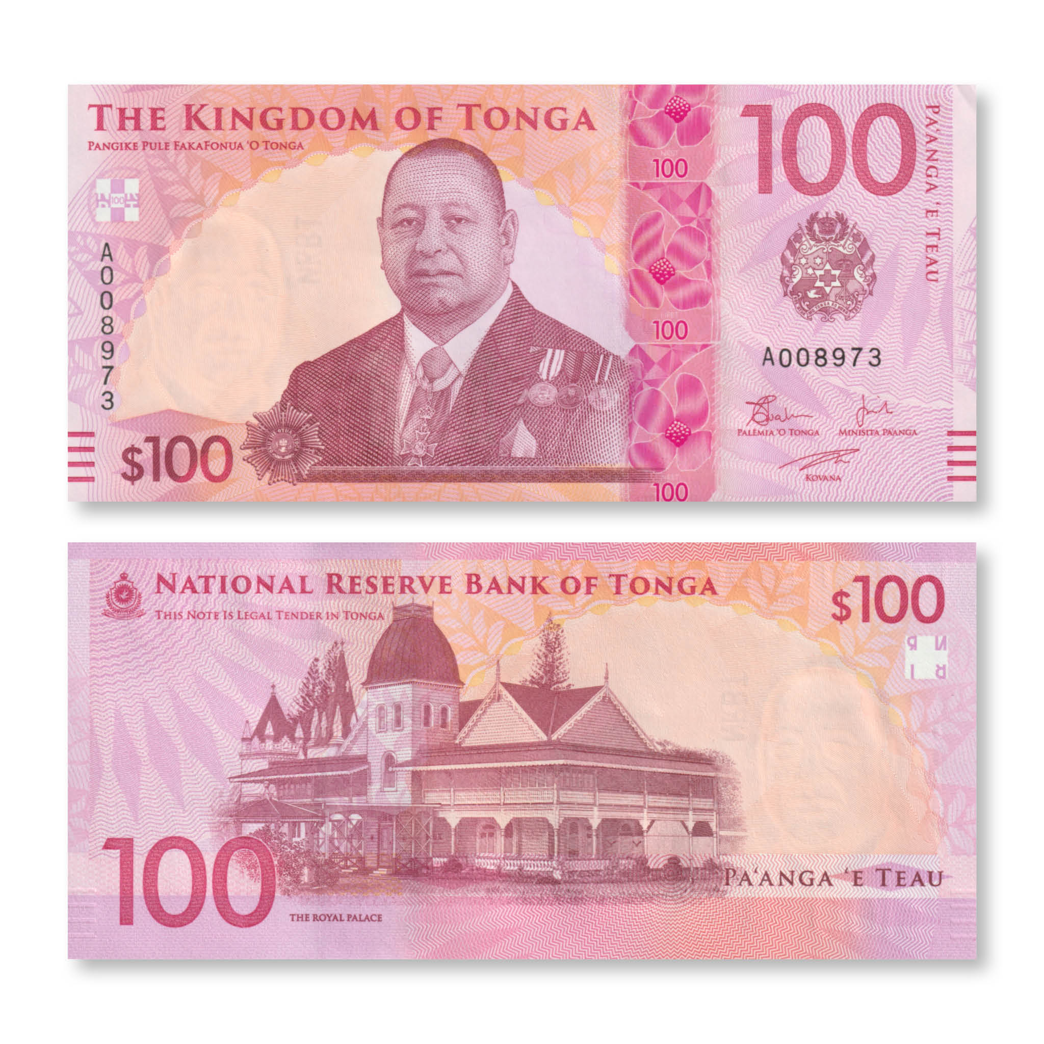 Tonga 100 Pa'anga, 2023, Brand New Series, B230a, aUNC - Robert's World Money - World Banknotes
