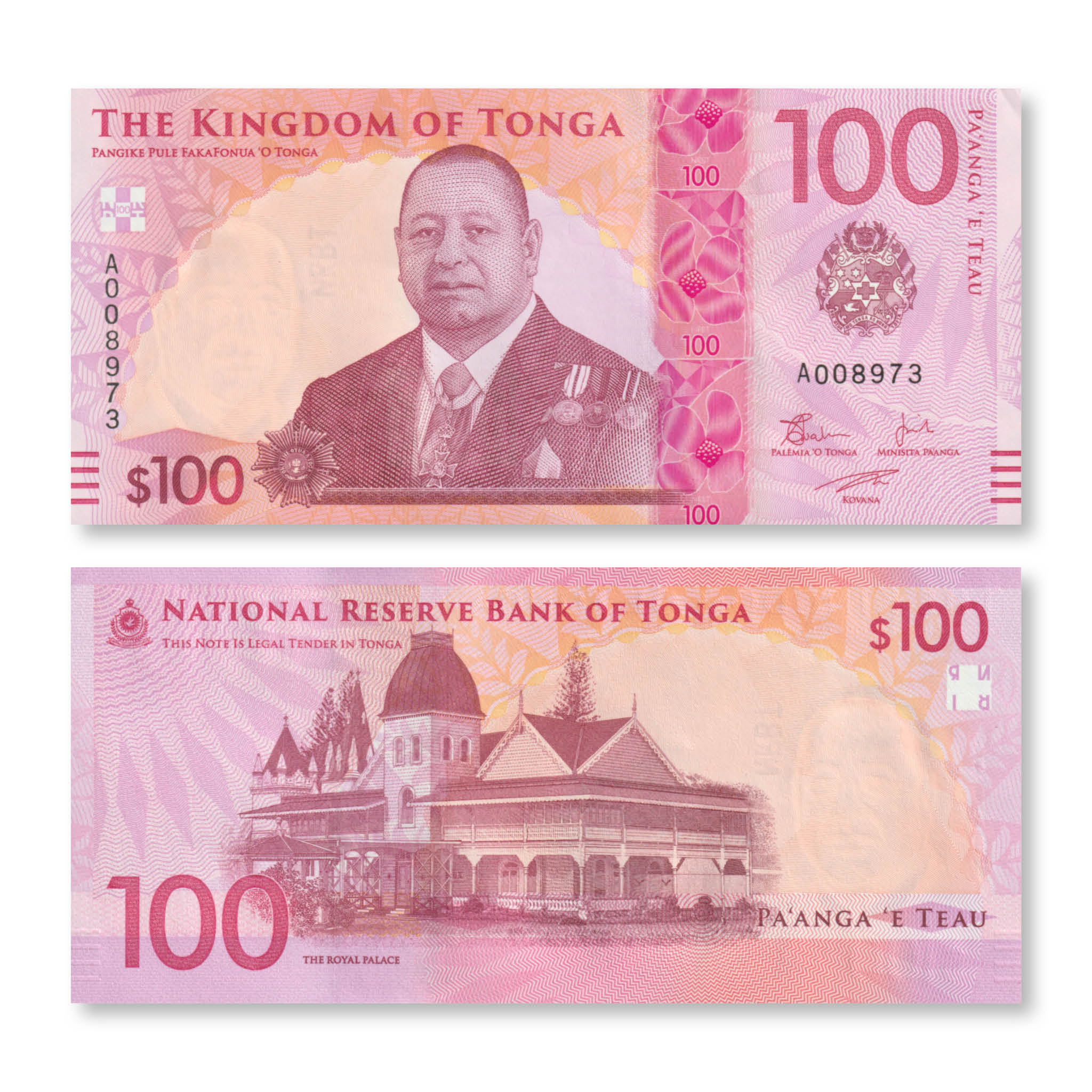 Tonga Full Set: Brand New 2023 Series, 2–100 Pa'anga, B225a–B230a, UNC - Robert's World Money - World Banknotes