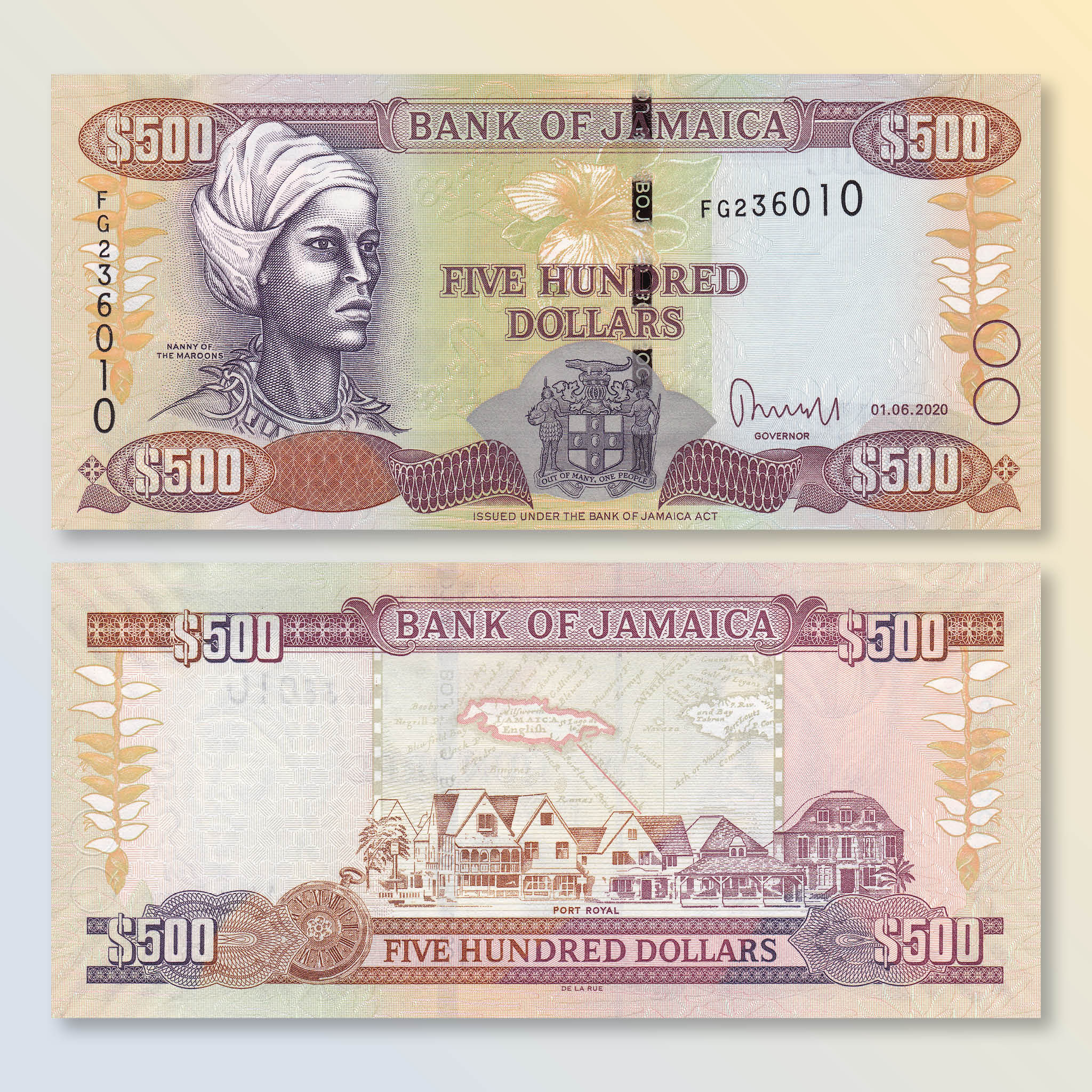 Jamaica 500 Dollars, 2020, B240l, P85, UNC - Robert's World Money - World Banknotes