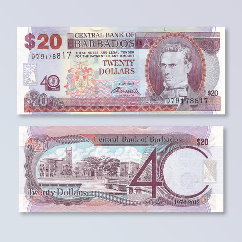 Barbados 20 Dollars, 2012, B231a, P72, UNC - Robert's World Money - World Banknotes