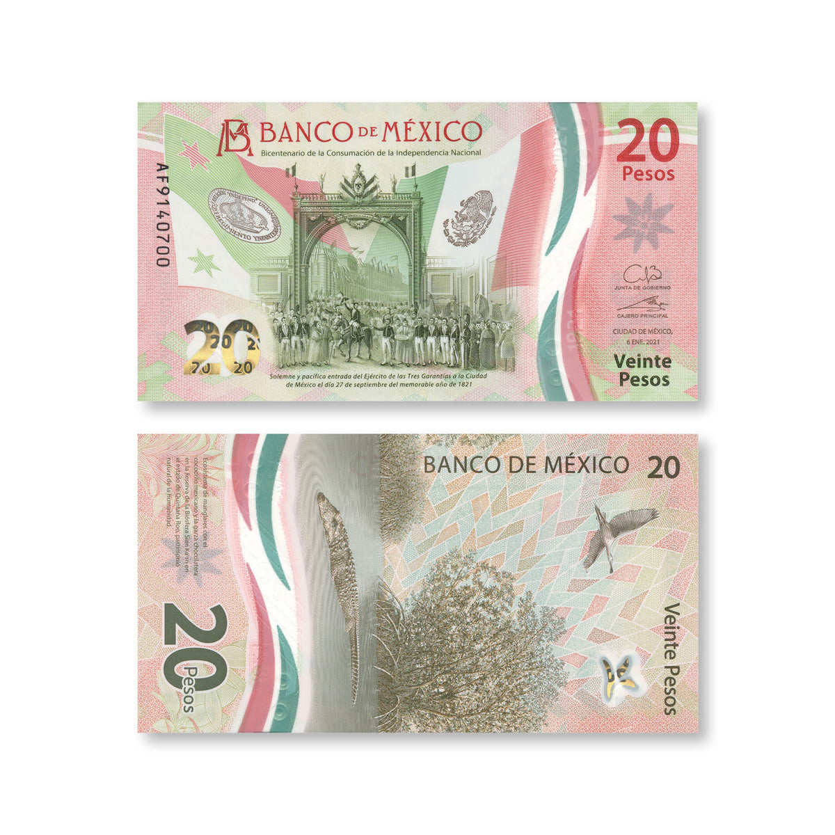 Mexico 20 Pesos, 2021, B726a, UNC - Robert's World Money - World Banknotes