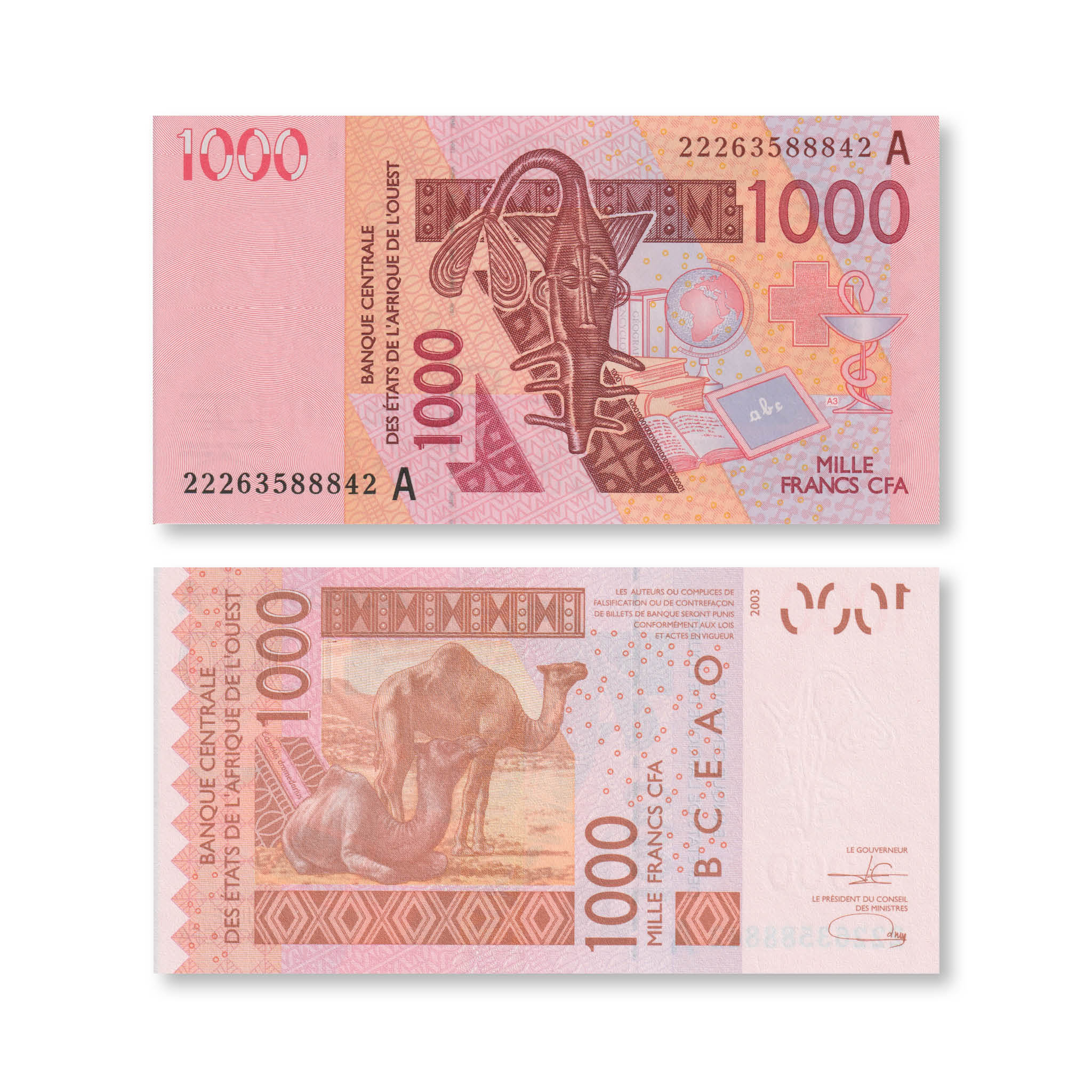 West African States, Ivory Coast Set: 500–10,000 Francs, 2022, B120A–B124A, UNC - Robert's World Money - World Banknotes
