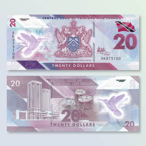 Trinidad & Tobago 20 Dollars, 2020, B239a, Trinidad's first polymer series, UNC - Robert's World Money - World Banknotes