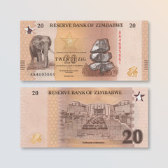 Zimbabwe 20 ZiG, 2026, Upgraded Big 5, B207a, UNC