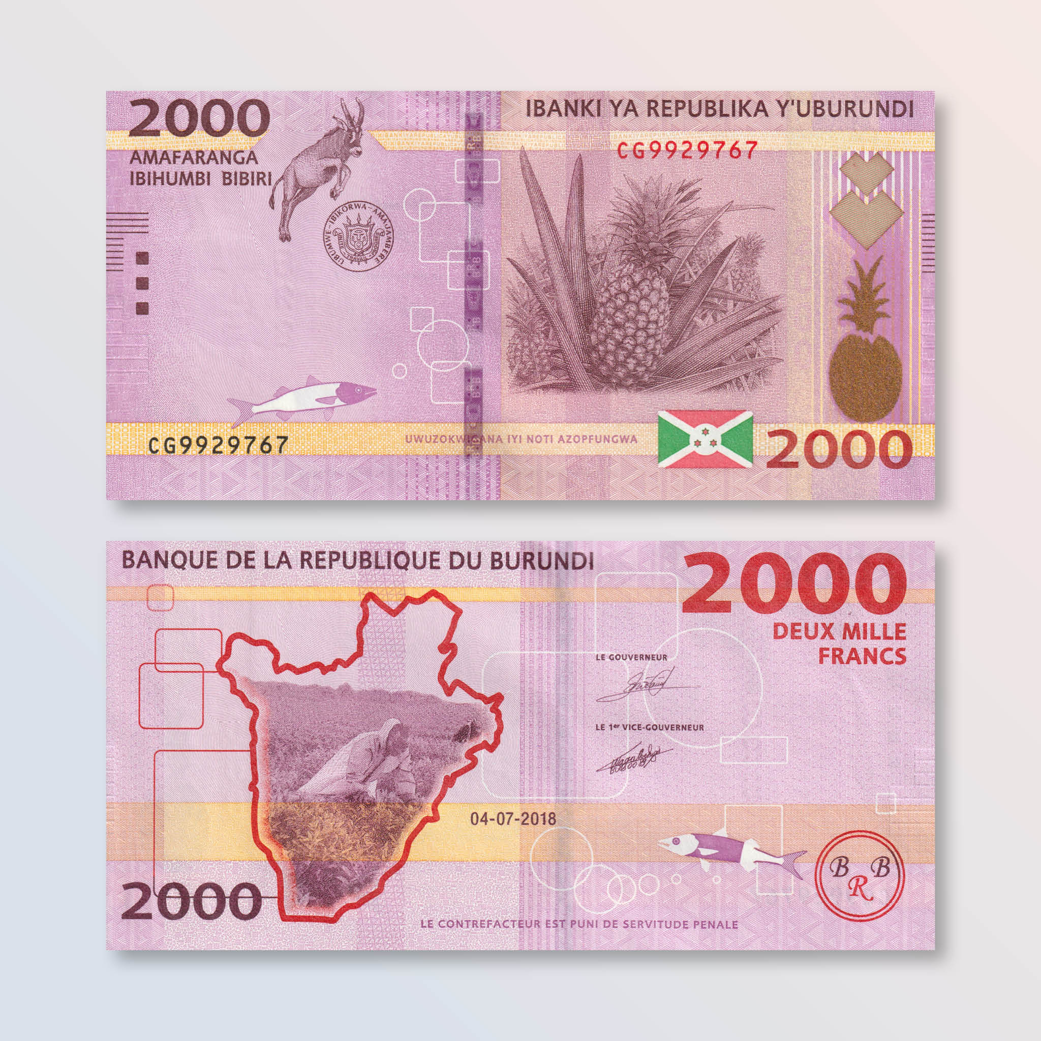 Burundi 2000 Francs, 2018, B238b, P52, UNC - Robert's World Money - World Banknotes