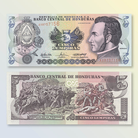 Honduras 5 Lempiras, 2004, B328k, P85d, UNC - Robert's World Money - World Banknotes