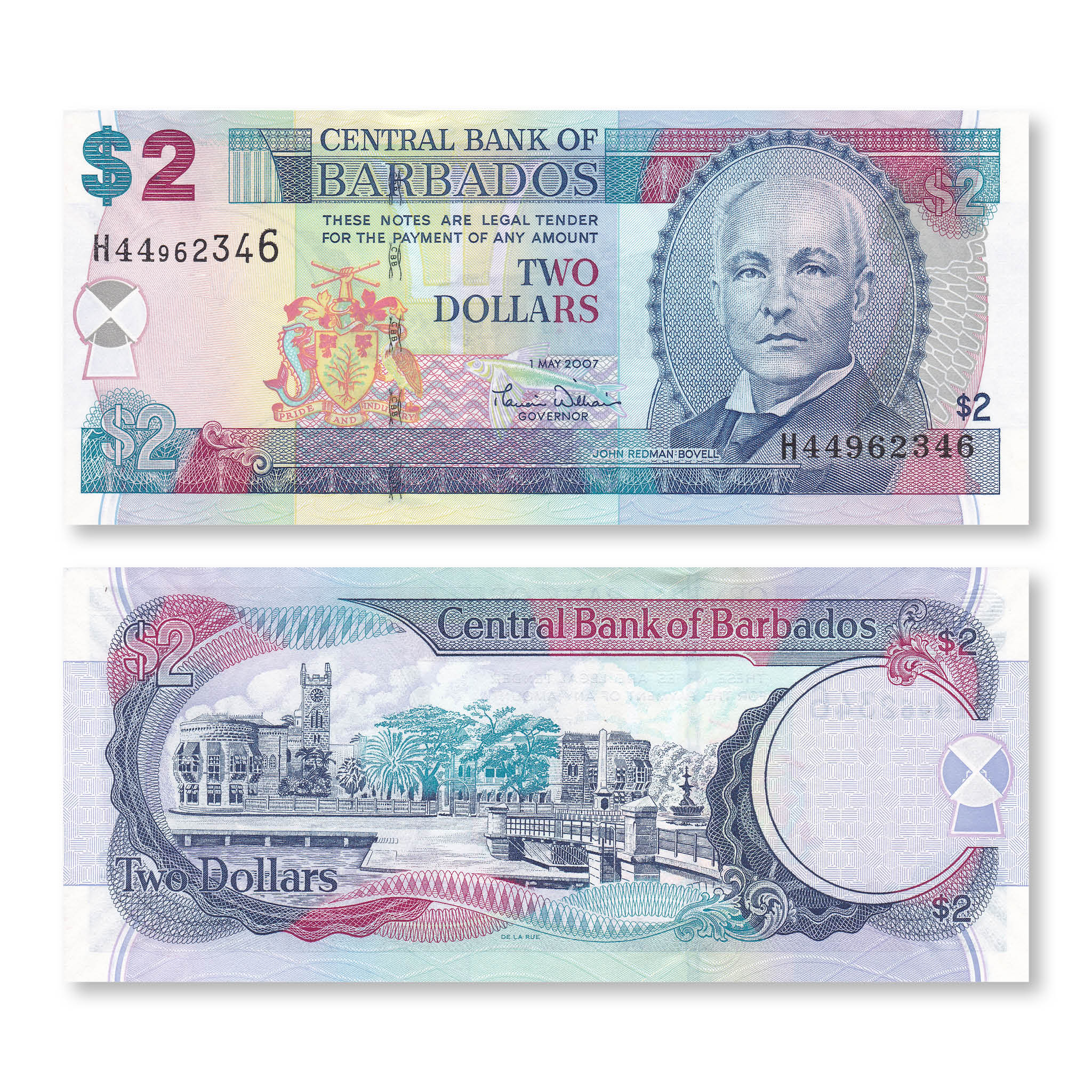 Barbados 2 Dollars, 2007, B225a, P66a, UNC - Robert's World Money - World Banknotes