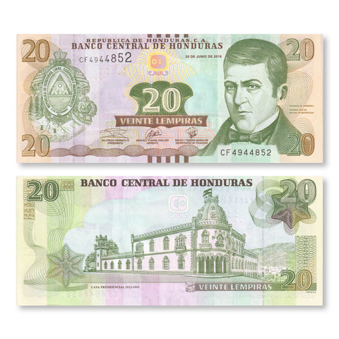 Honduras 20 Lempiras, 2019, B348d, P100, UNC - Robert's World Money - World Banknotes