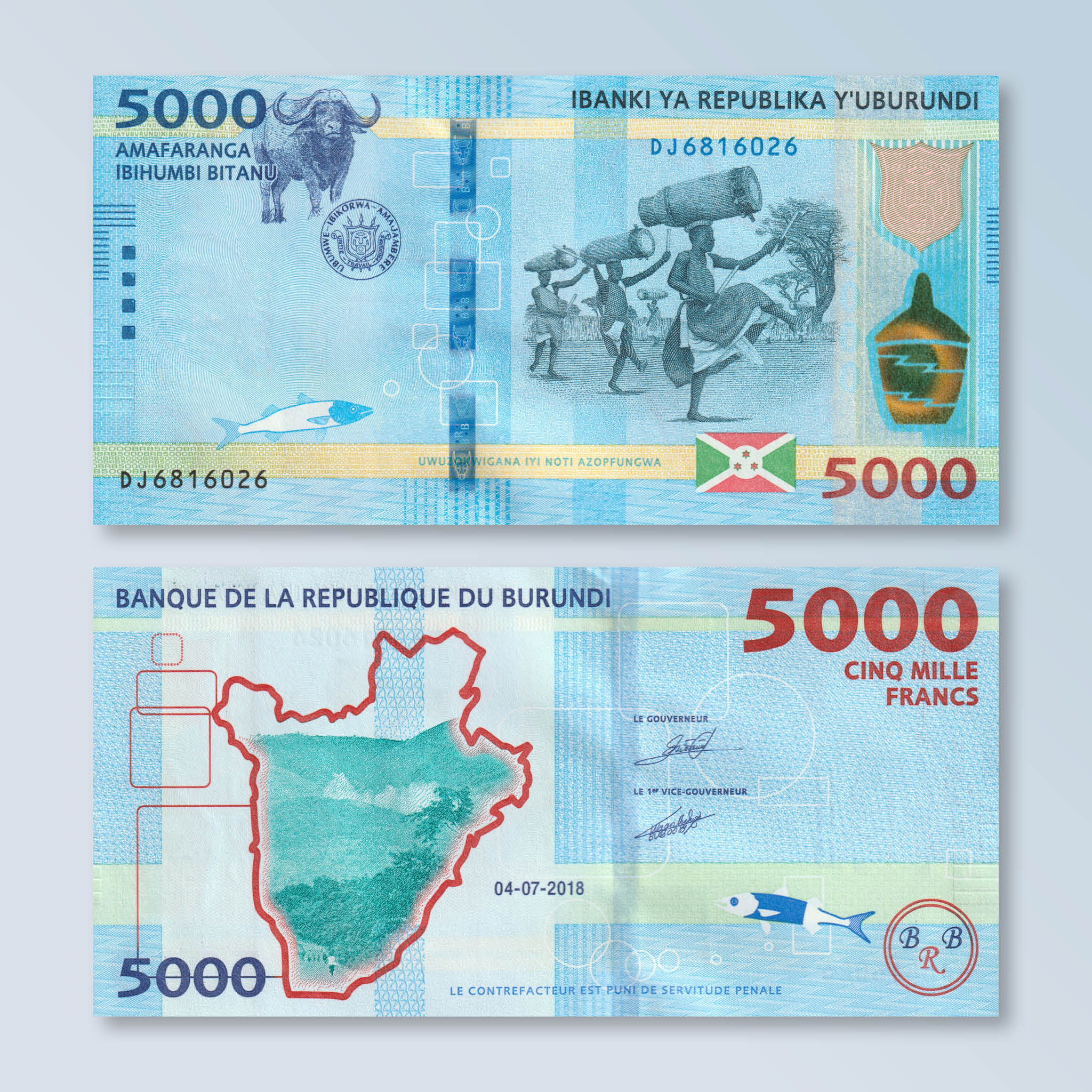 Burundi 5000 Francs, 2018, B239b, P53, UNC - Robert's World Money - World Banknotes