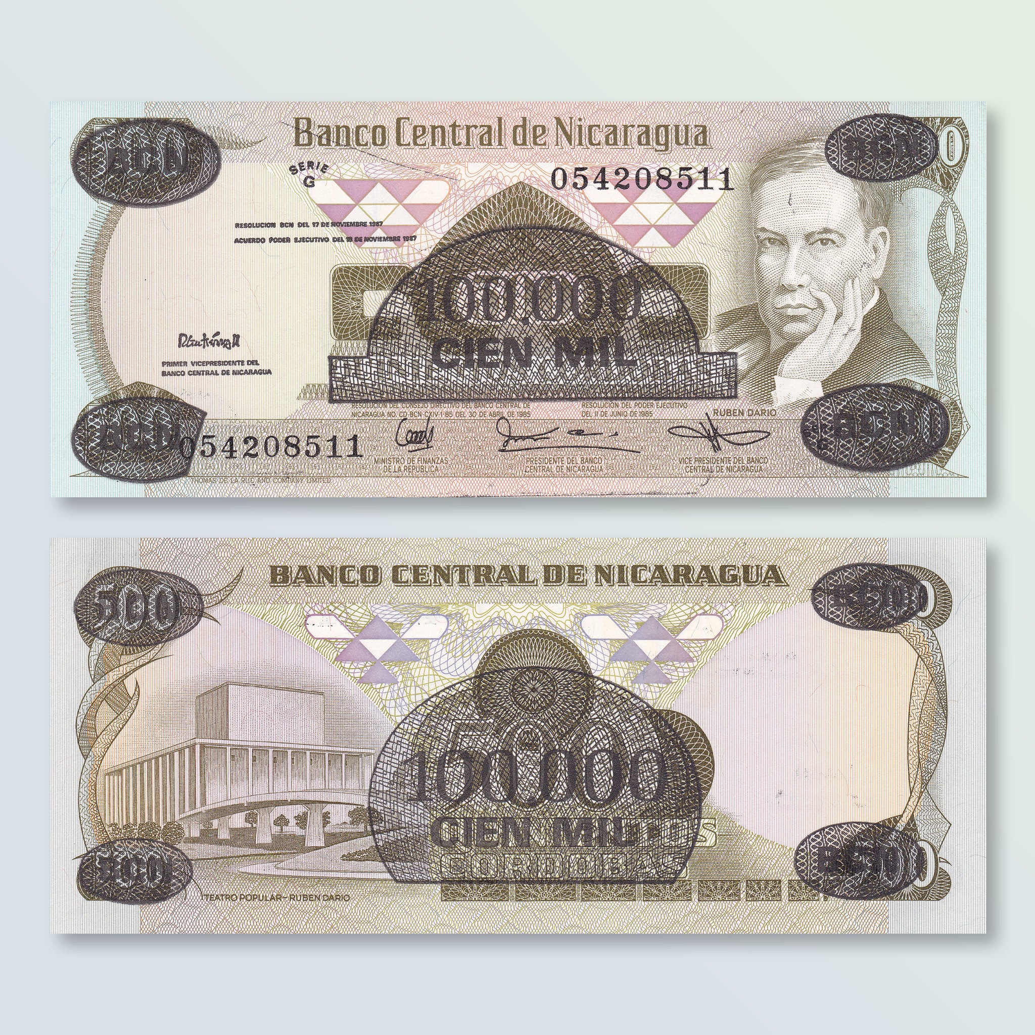 Nicaragua 100000 Córdobas, 1987, B443a, P149, UNC - Robert's World Money - World Banknotes