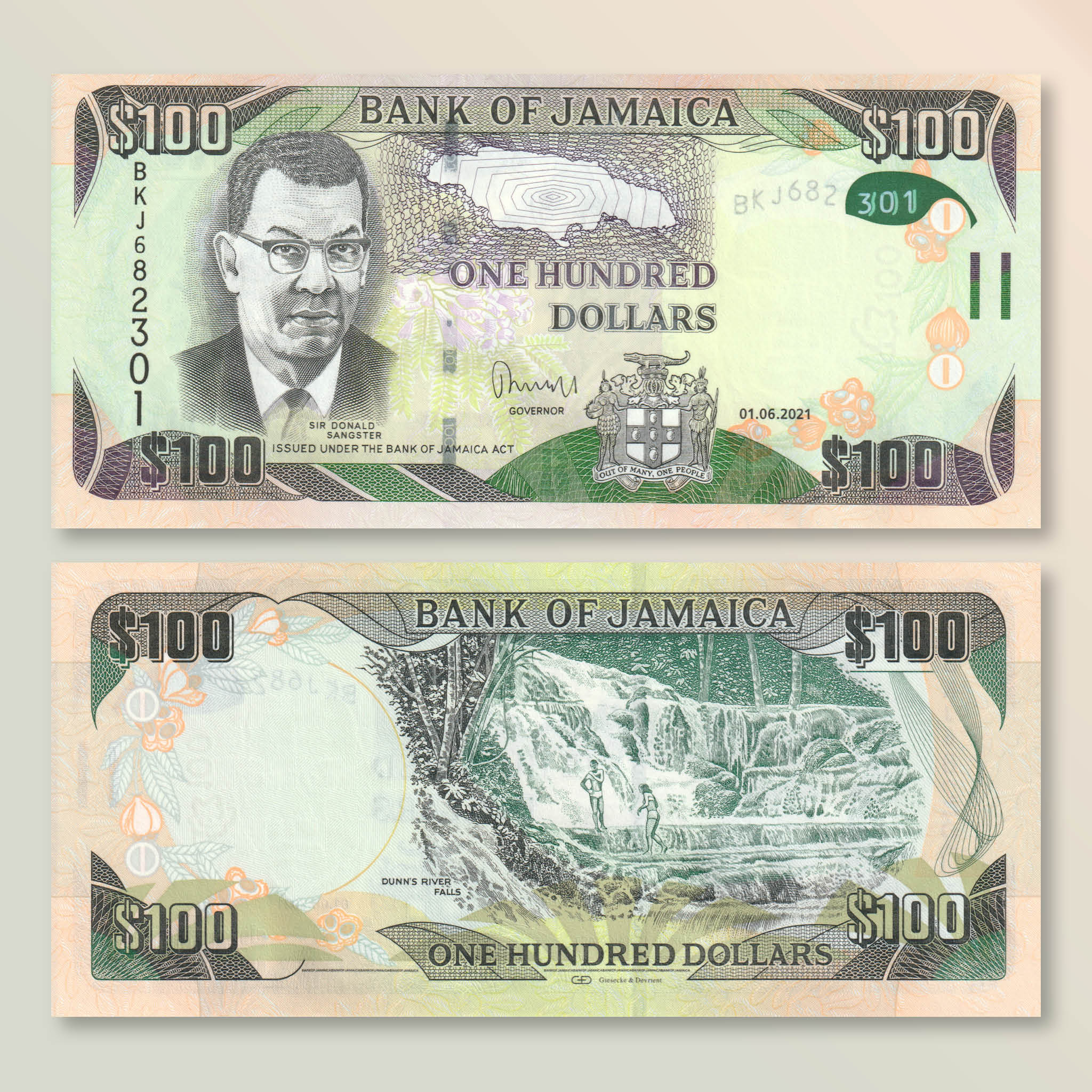 Jamaica 100 Dollars, 2021, B250h, P95, UNC - Robert's World Money - World Banknotes