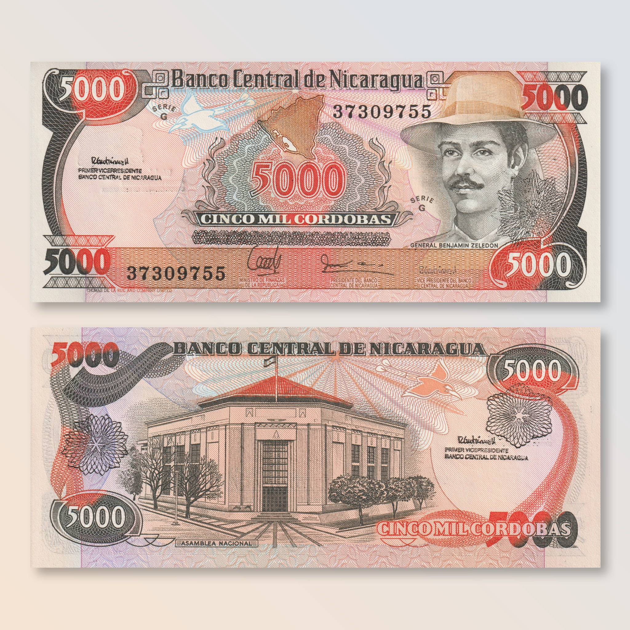 Nicaragua 5000 Córdobas, 1988, B451a, P157, UNC - Robert's World Money - World Banknotes