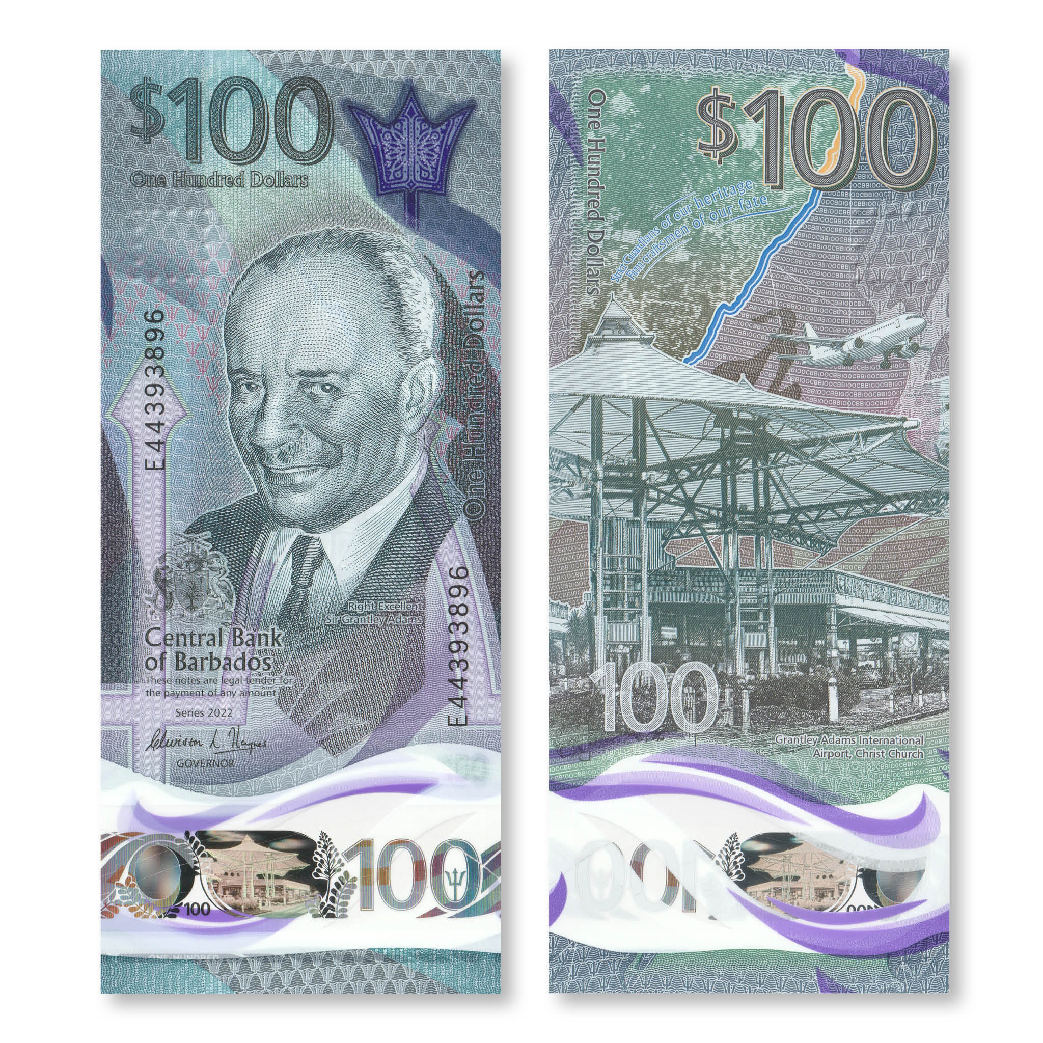 Barbados 100 Dollars, 2022, B244a, UNC - Robert's World Money - World Banknotes