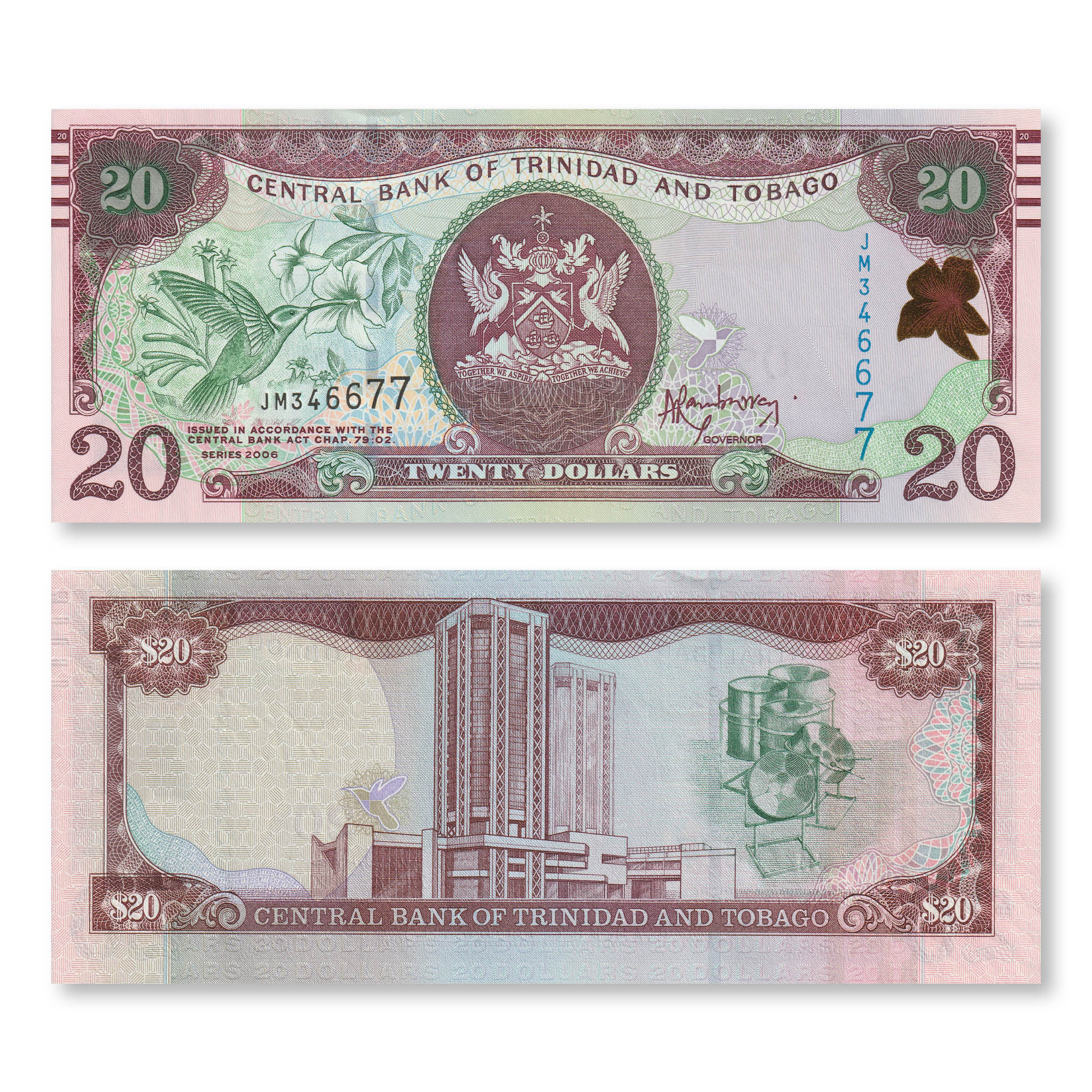 thumbnail image 2 of Trinidad And Tobago 20 Dollars Banknote, 2006 (2017), P-49c, New Signature - UNC 2 of 6
