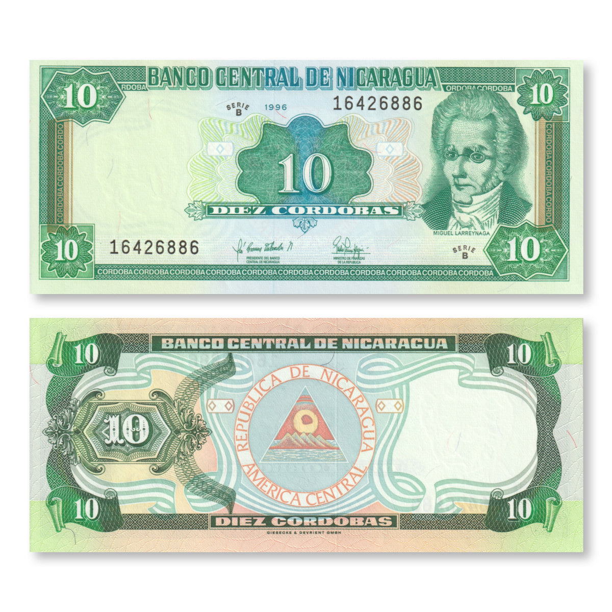 Nicaragua 10 Córdobas, 1996, B477a, P181, UNC - Robert's World Money - World Banknotes