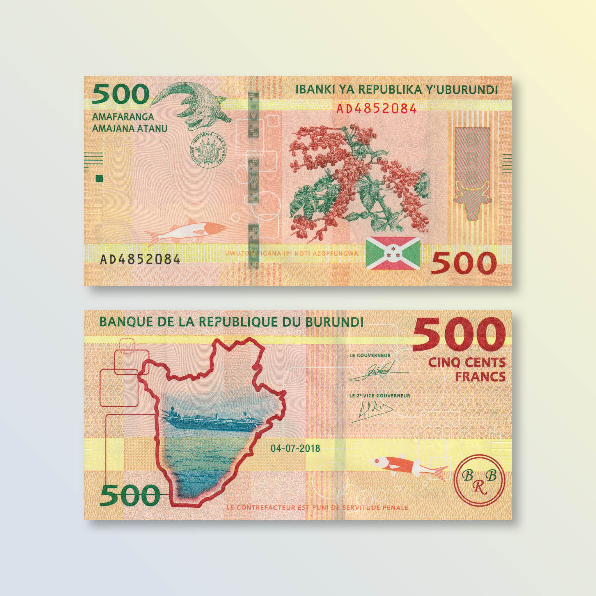 Burundi 500 Francs, 2018, B236b, P50, UNC - Robert's World Money - World Banknotes