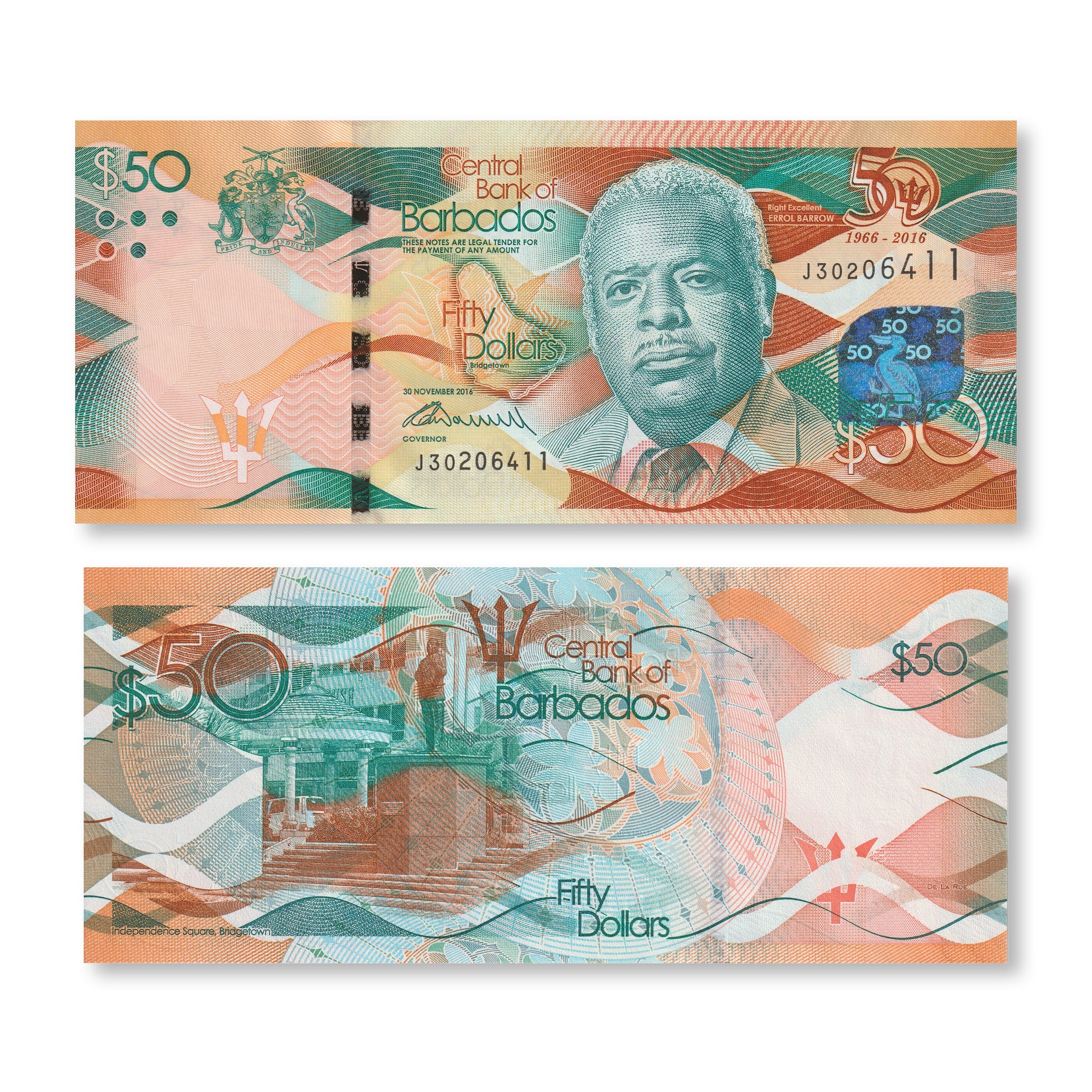 Barbados 50 Dollars, 2016, B238a, P79, UNC - Robert's World Money - World Banknotes