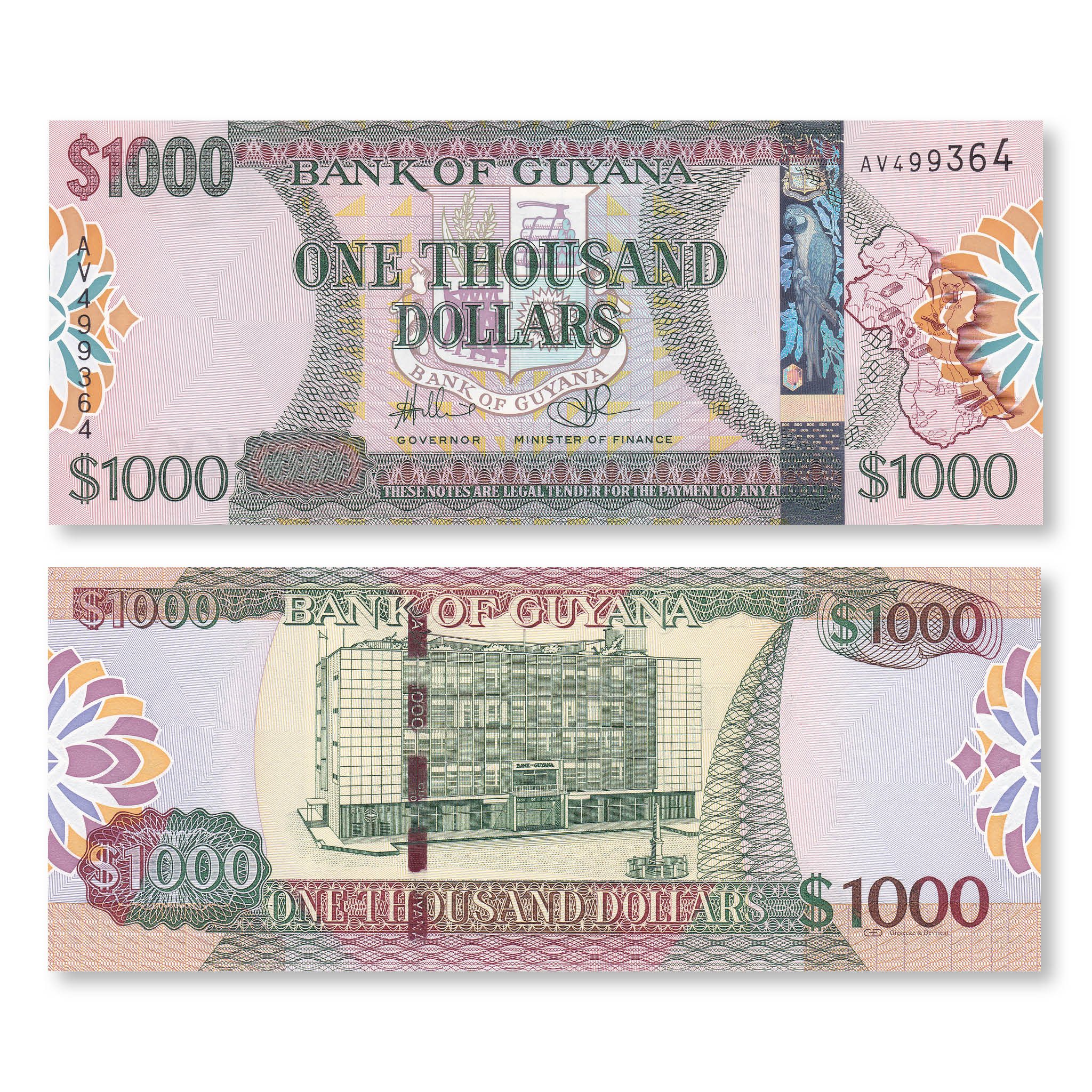 Guyana 1000 Dollars, 2011, B117a, P39b, UNC - Robert's World Money - World Banknotes