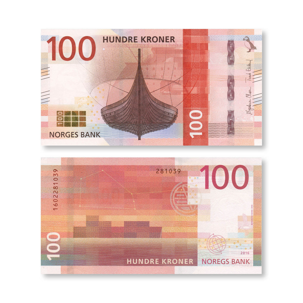 Norway 100 Kroner, 2016, P54, UNC – Robert's World Money