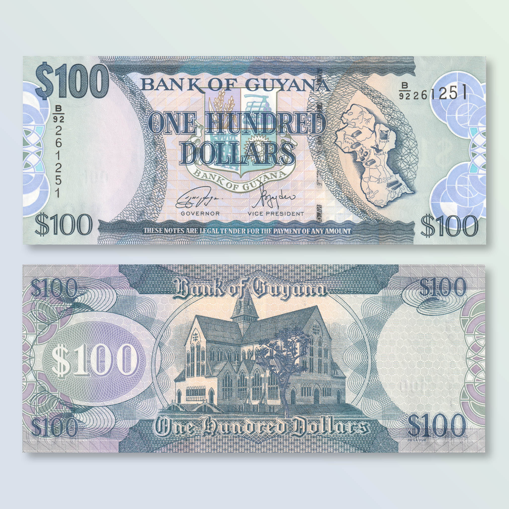 Guyana 100 Dollars, 2022, B114f, P36, UNC - Robert's World Money - World Banknotes