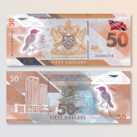 Trinidad & Tobago 50 Dollars, 2020 (2021), B240a, Trinidad's first polymer series, UNC - Robert's World Money - World Banknotes