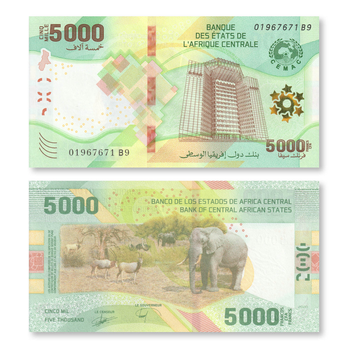 Central African States 5000 Francs, 2020 (2022), B114a, UNC - Robert's World Money - World Banknotes
