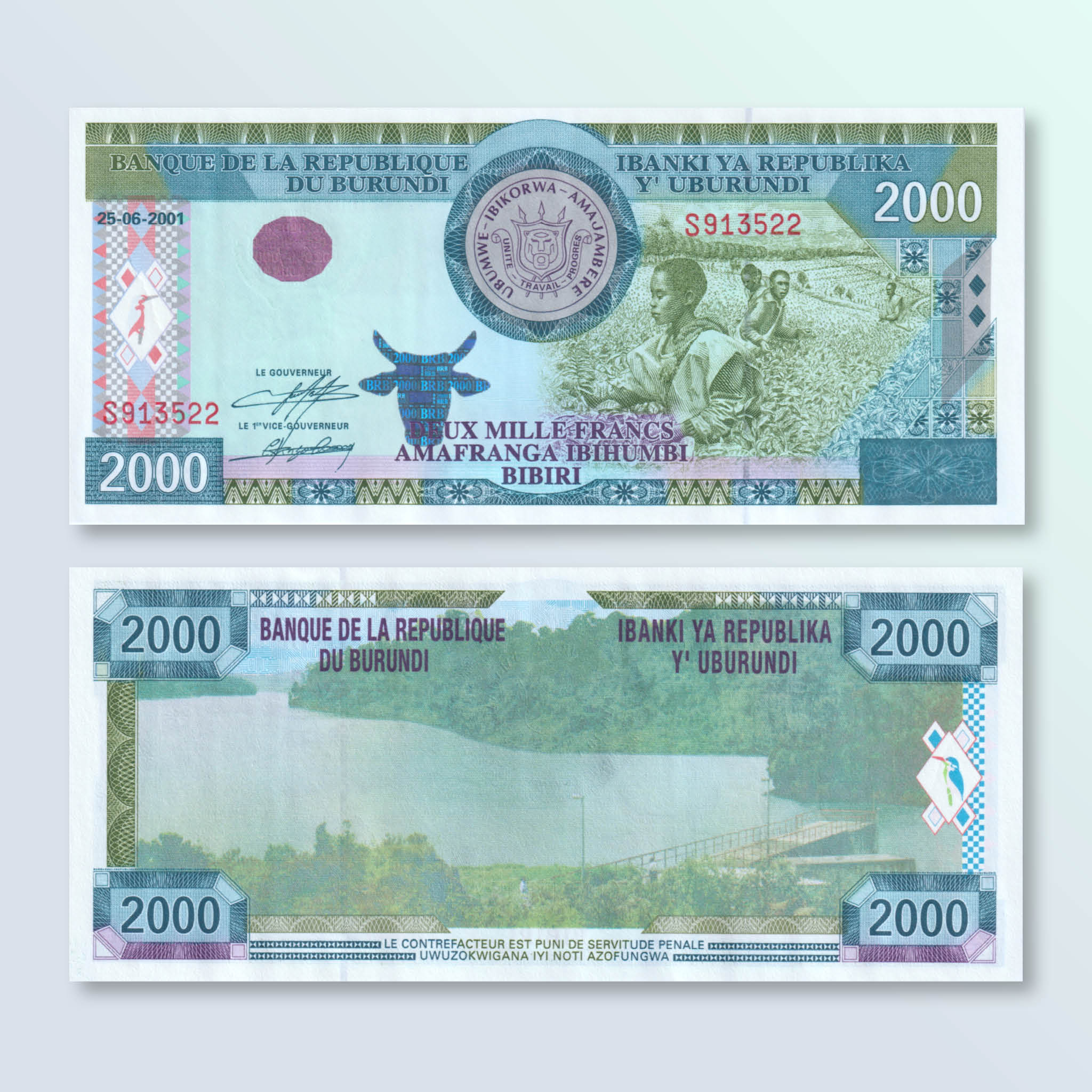 Burundi 2000 Francs, 2001, B228a, P41a, UNC - Robert's World Money - World Banknotes