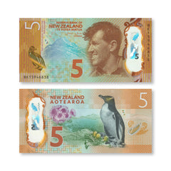 New Zealand 5 Dollars, IBNS Banknote of the Year 2015, B137a, P191, UNC - Robert's World Money - World Banknotes