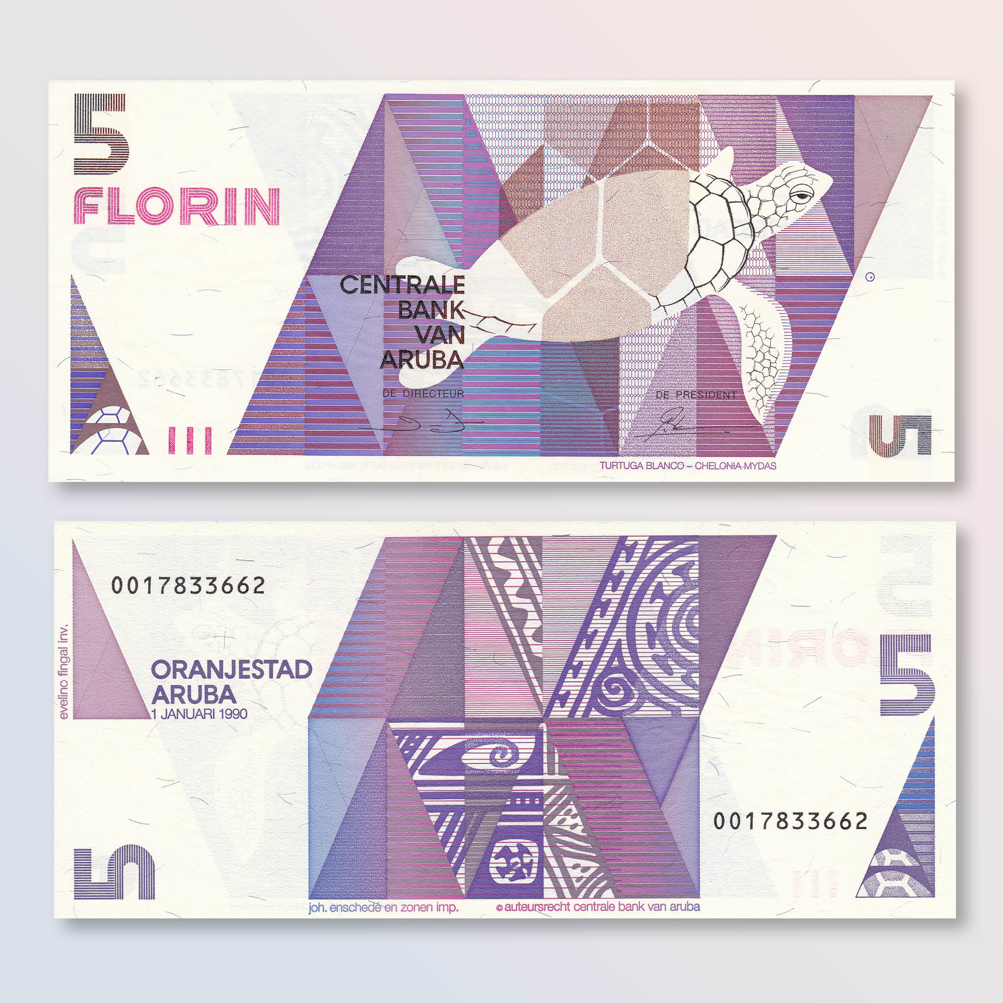 Aruba 5 Florin, 1990, B106a, P6, UNC - Robert's World Money - World Banknotes
