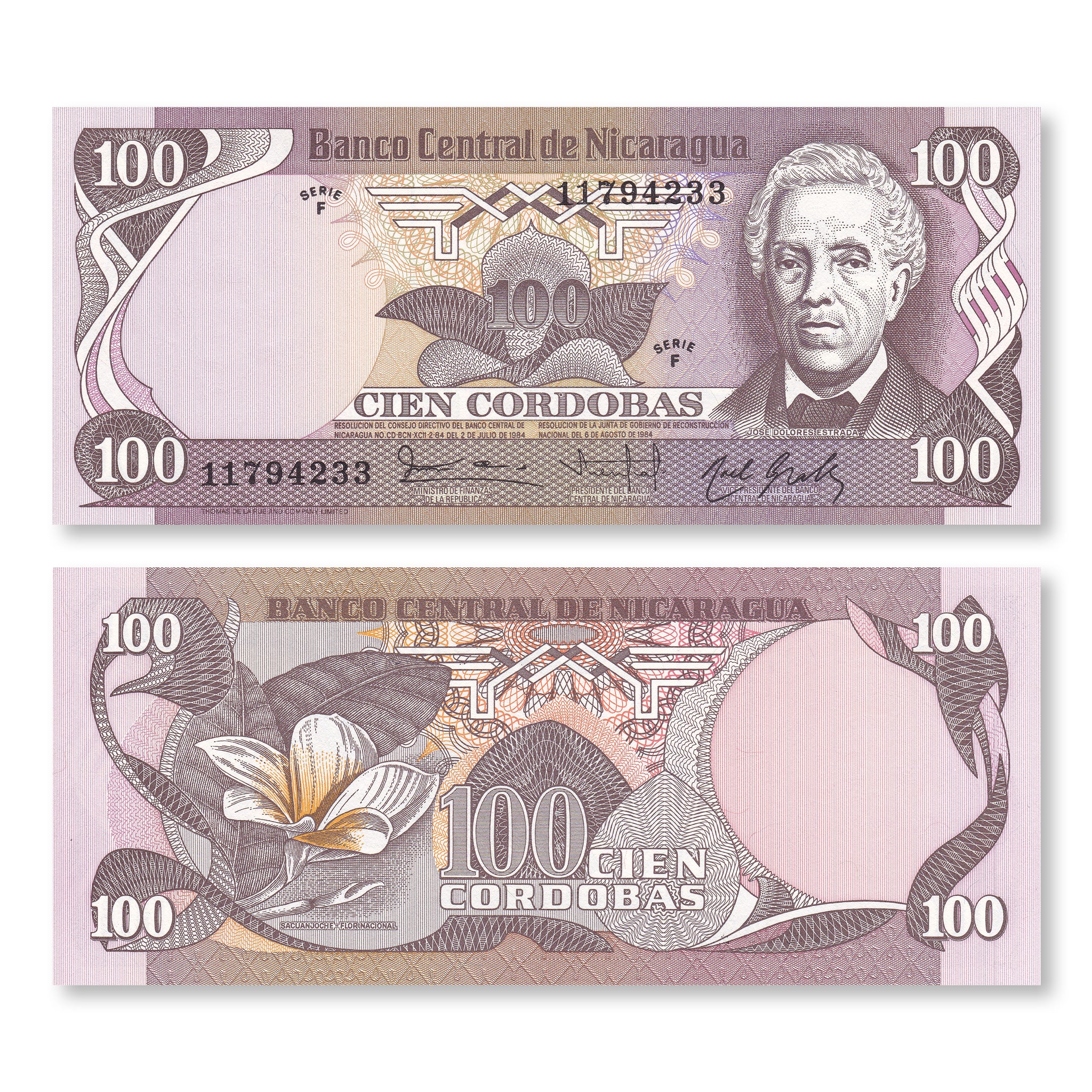 Nicaragua 100 Córdobas, 1984, B435a, P141, UNC - Robert's World Money - World Banknotes
