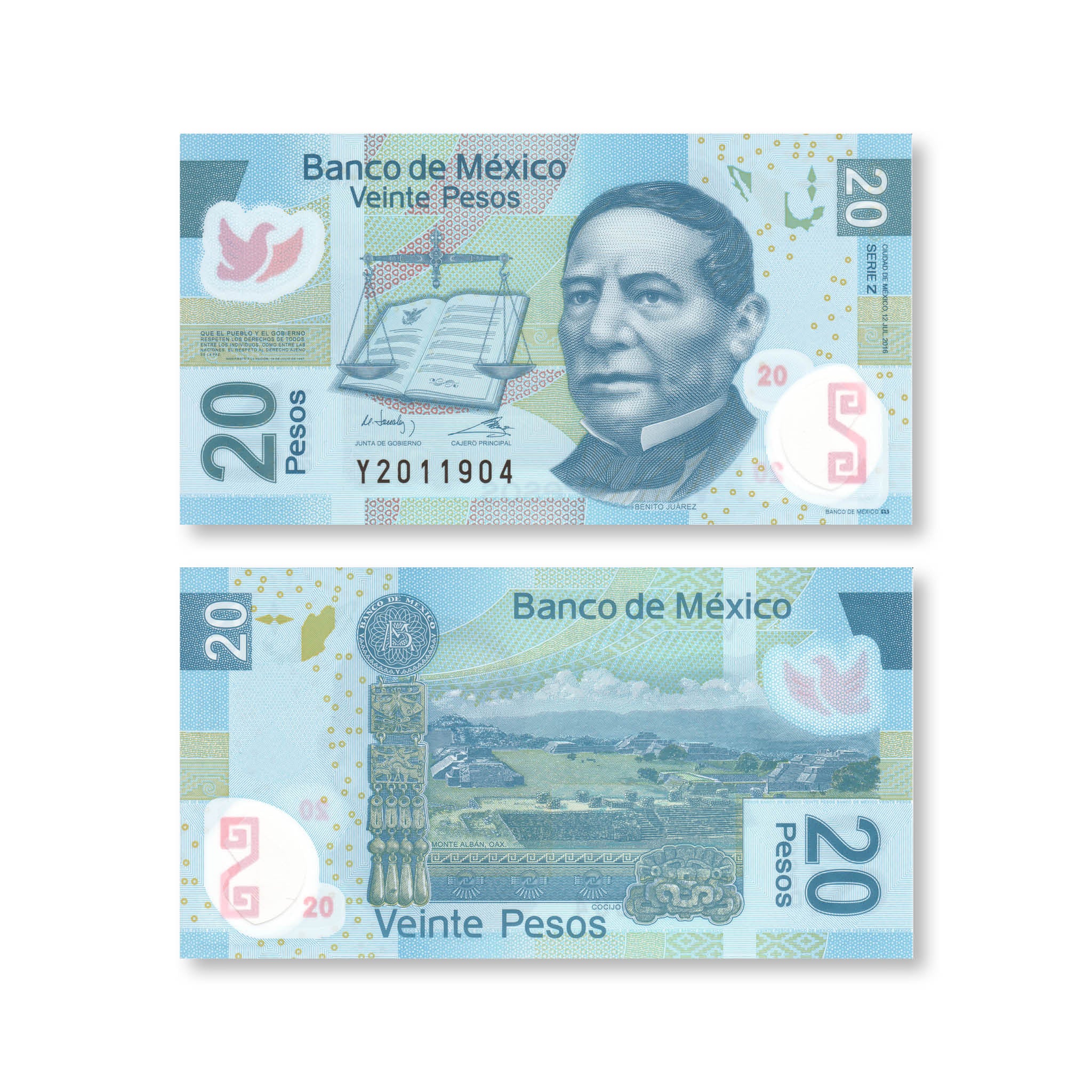 Mexico 20 Pesos, 2016, B704n, P122z, UNC - Robert's World Money - World Banknotes