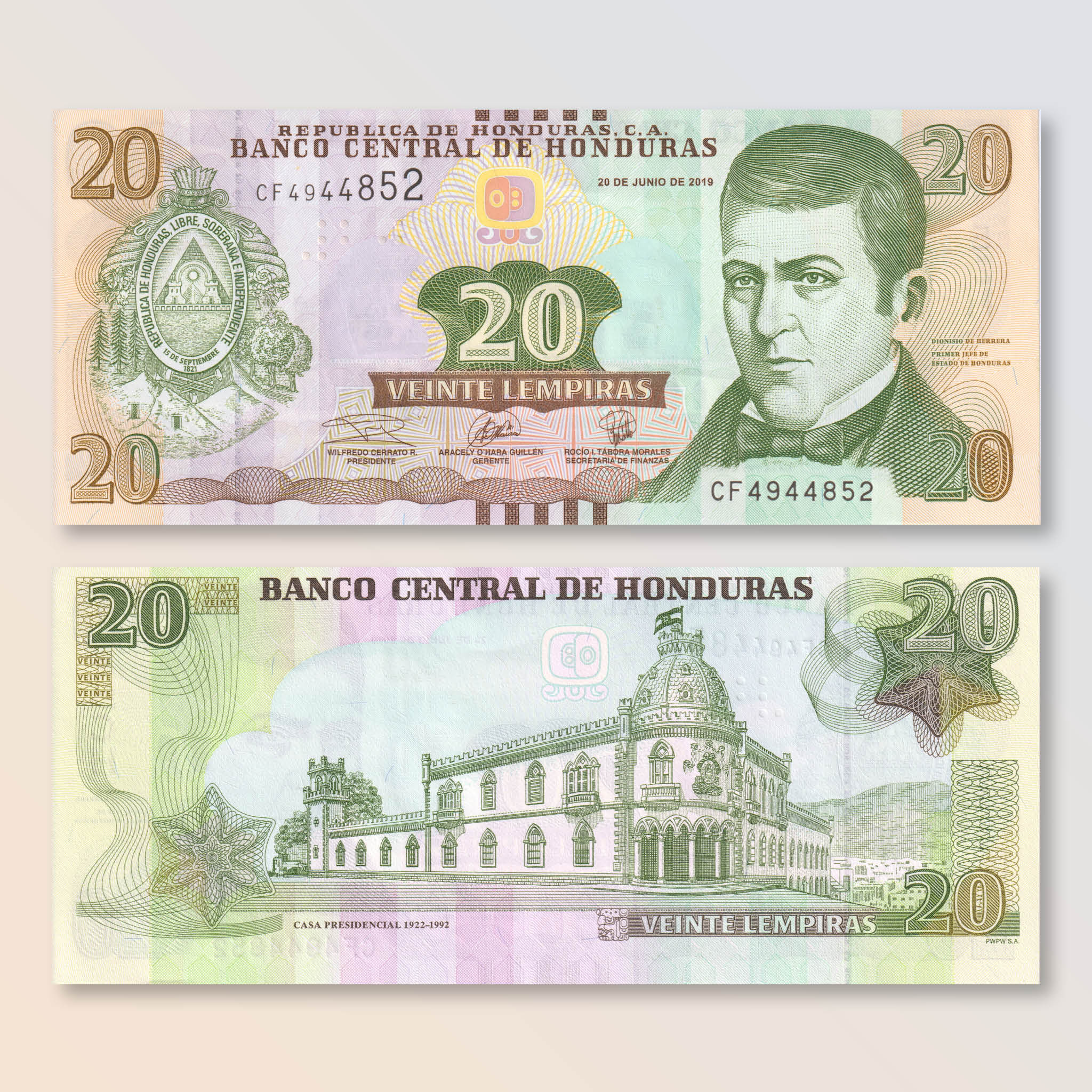 Honduras Lempira Banknote Set 2019-2024: 1,2,5,10,20 UNC - New P-New Collector Notes