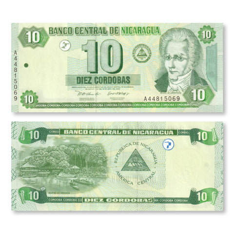 Nicaragua 10 Córdobas, 1992, B488a, P191, UNC - Robert's World Money - World Banknotes