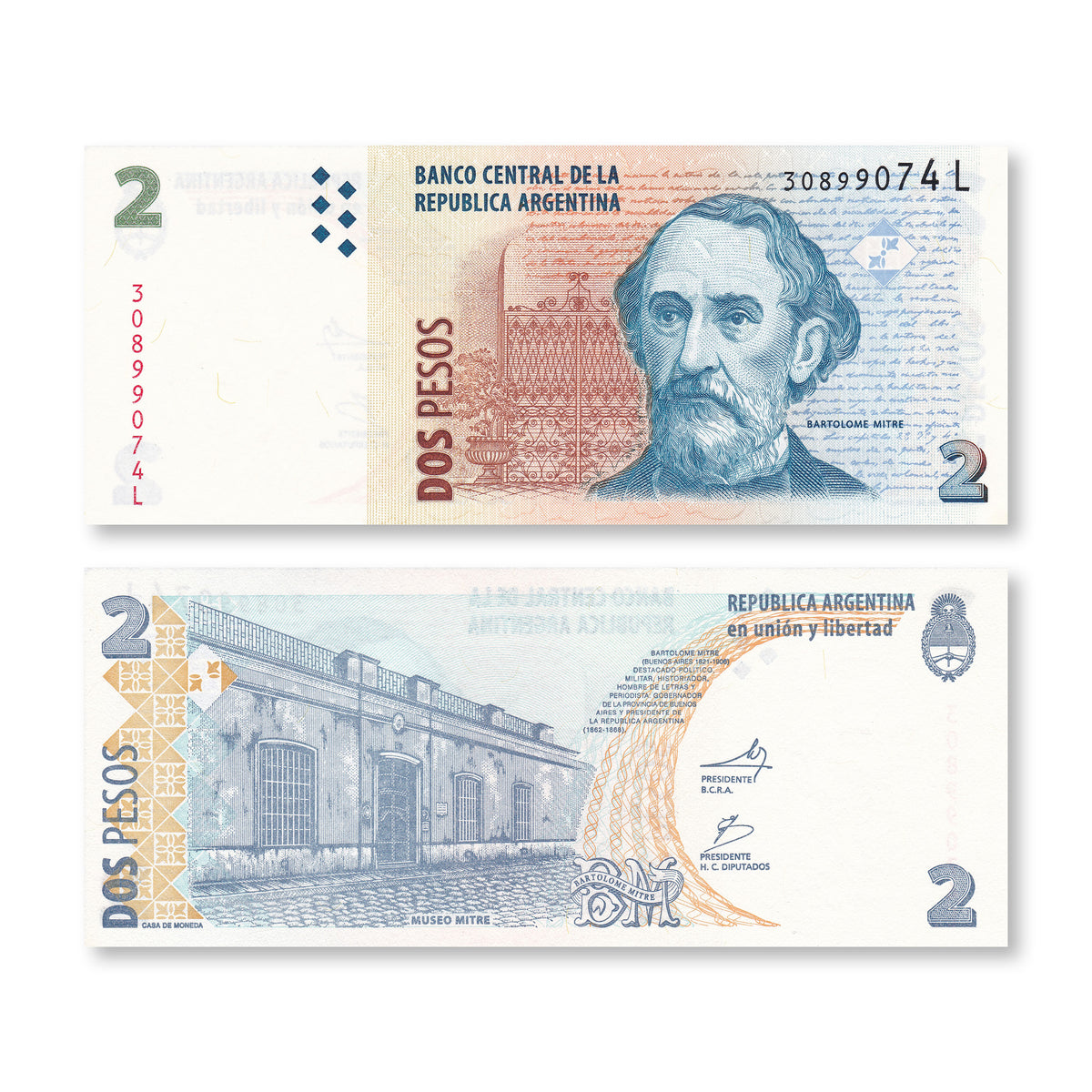 Argentina 2 Pesos, 2010, B405g, P352, UNC - Robert's World Money - World Banknotes
